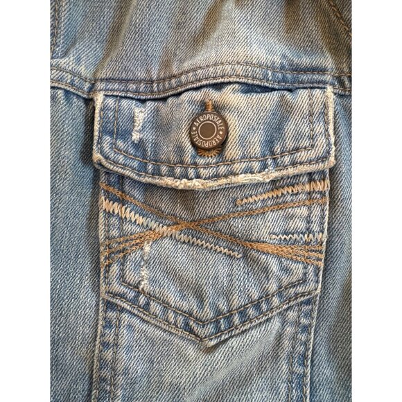 Aeropostale Denim Jacket Large Classic Look Light Wash Distressed Button Up - Picture 4 of 9